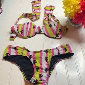 TVK Pacsun Pink Yellow White Cactus Bikini XS SW2017